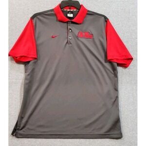 Ole Miss Rebels Polo Mens XL Nike Dri Fit Grey Performance‎ Pique Knit Golf